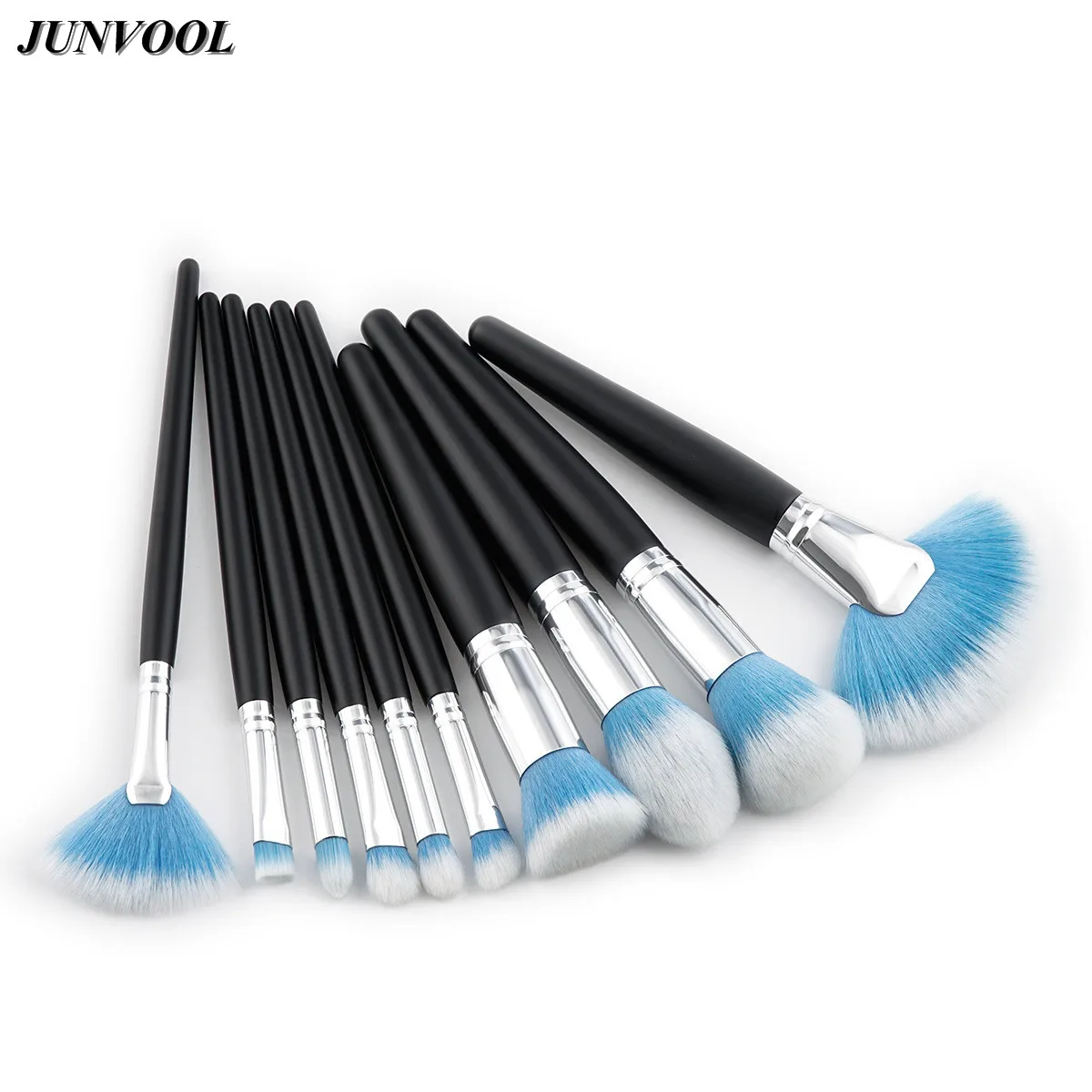 Buy Blue Hair Fan Makeup Brush 10pcs Beauty Cosmetics