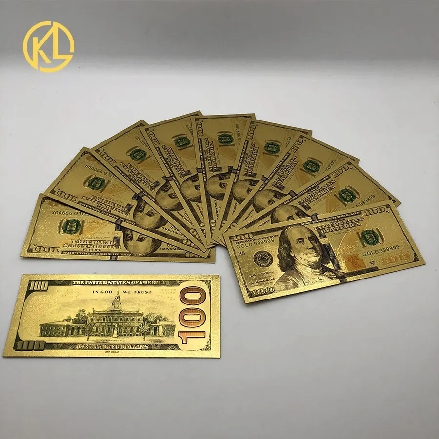 

10pcs American USA 100 USD Dollars GOLD 999999 plastic Banknote for valuable Souvenir Gifts collection Money