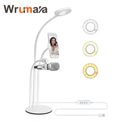 Wrumava 3 в 1 светодиодный селфи кольцо света desktop светодиодный светильник ленивый держатель мобильного телефона с держатель микрофона для Iphone
