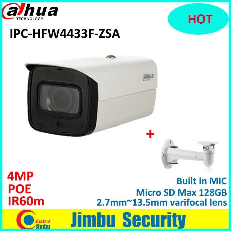  Dahua 4MP Original IP camera IPC-HFW4433F-ZSA varifocal lens 2.7mm ~13.5mm built in MIC IR60m POE cctv camera micro SD Max128GB