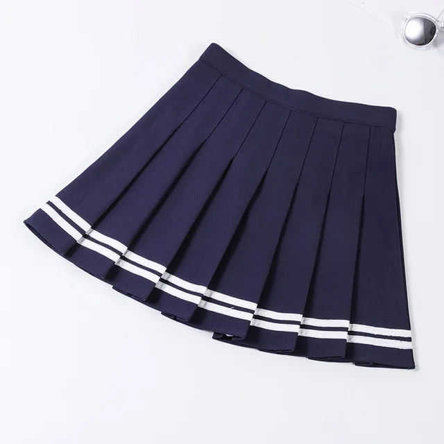 Короткое платье в клетку для девочек; плиссированная теннисная юбка с высокой талией; Униформа с внутренними шортами; трусы для бадминтона; Болельщицы - Цвет: deep blue