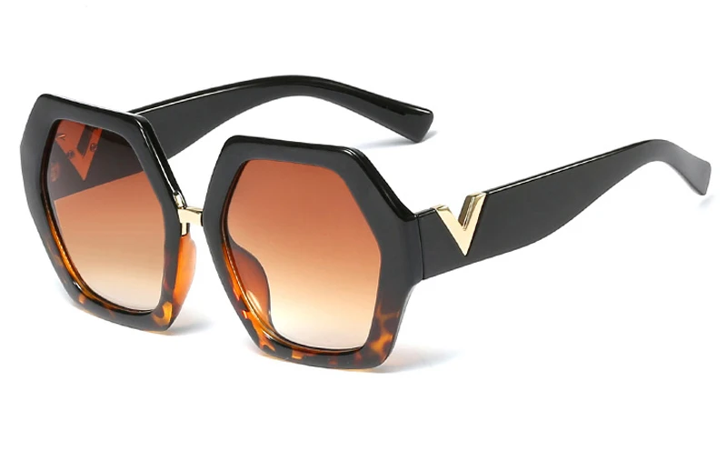 Kachawoo, белые многоугольные солнцезащитные очки для женщин, большая оправа, Леопардовый узор, шестиугольные солнцезащитные очки для женщин, черный подарок на день рождения - Цвет линз: black leopard