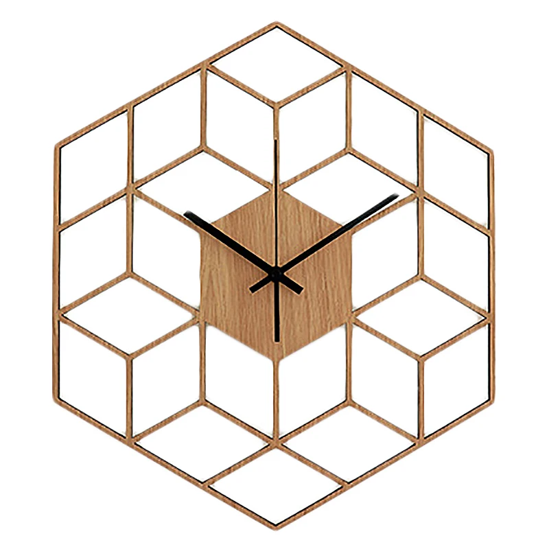 1 шт. шестигранные деревянные настенные часы усовершенствованные европейские минималистичные Геометрические линии изысканные художественные бесшумные часы для кафе дома