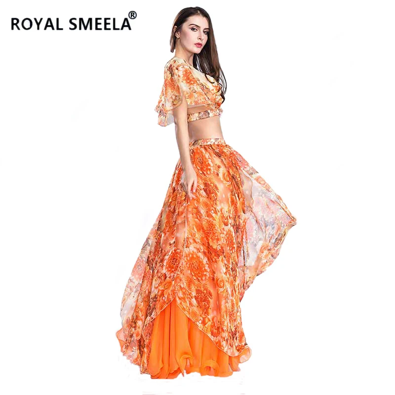Tanie Gorąca sprzedaż darmowa wysyłka 2019 Sexy moda huśtawka strój do tańca brzucha bellydance kostium nosić taniec brzucha tkaniny Top i spódnica zh8809