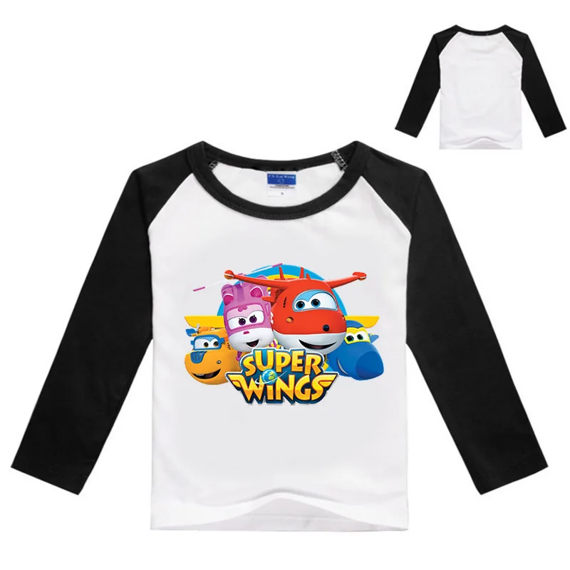 Новинка года, весенние детские футболки с длинными рукавами с рисунком Супер Крылья Nova/хлопковые топы для мальчиков, футболки для девочек, детская одежда Fille, костюм для малышей - Цвет: White Black