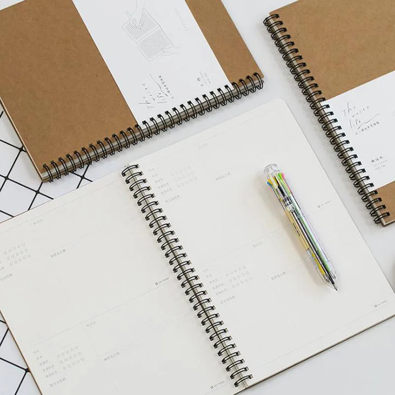 

1 Pcs B5 Coil Spiral Notebook Small Rings Journal Book Students Drawing Graphic Kraft Cover Book Stationery