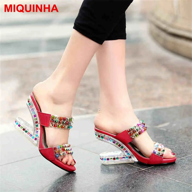 

MIQUINHA Peep Toe High Strange Heel Women Summer Shoes Colorful Rivets Embellished Cool Street Fashion Style Shoes Zapatos Mujer