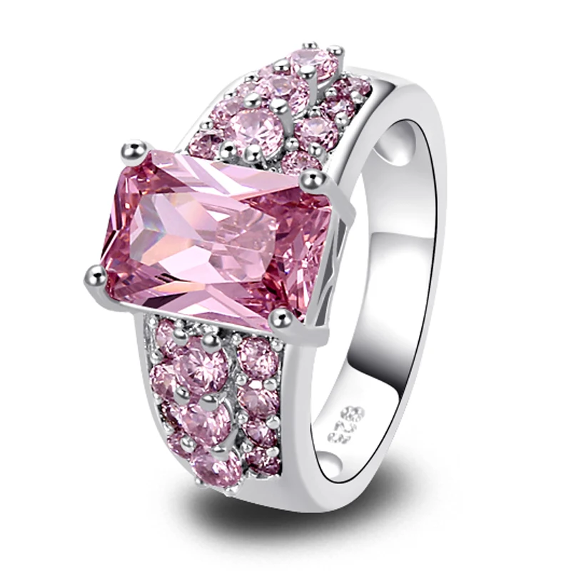 New Fashion Jewelry Romantic Pink light pink 925 Silver Ring Size 7 8 9