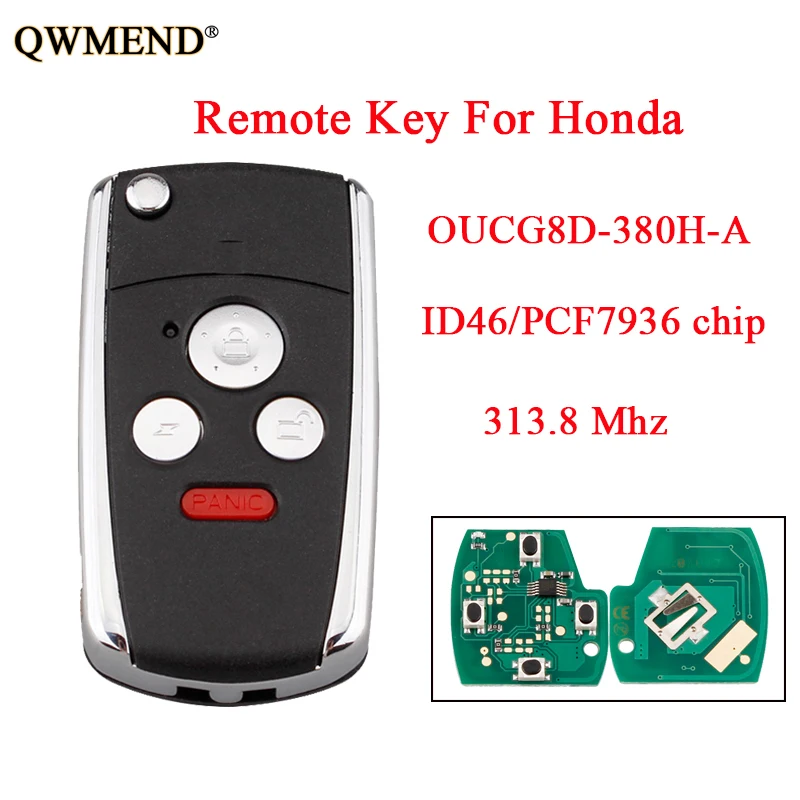 QWMEND 313 8 МГц Автомобильный Дистанционный ключ для Honda OUCG8D-380H-A брелок Accord 2003-2007 3 + 1