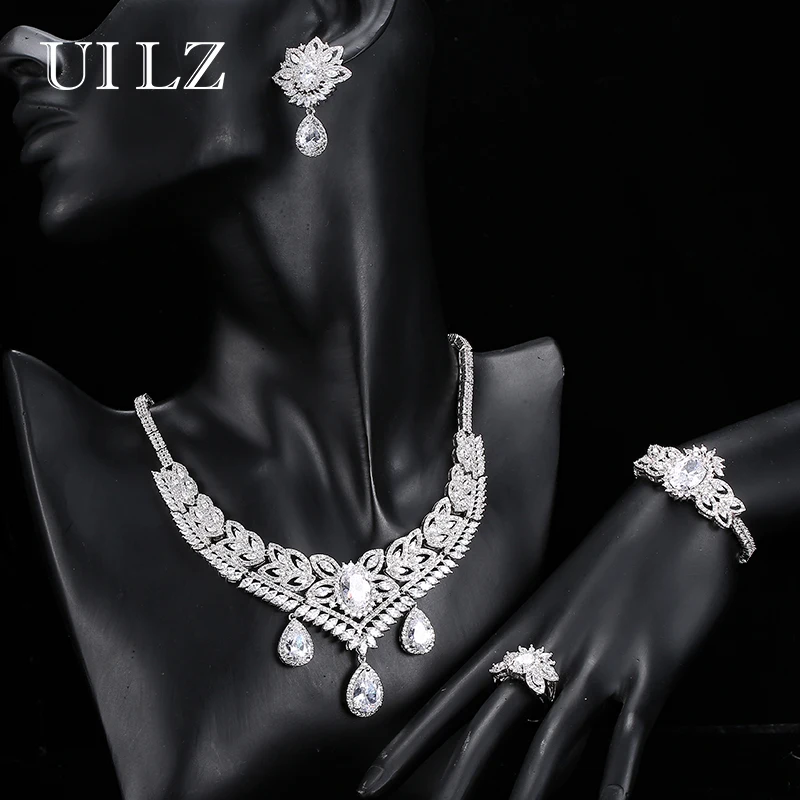 UILZ 2016 Brand Unique Jewelry Necklace Earring font b Ring b font Wedding Jewelry Sets For