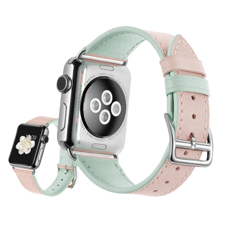 Ремешок из натуральной кожи для apple watch 6 band 42 мм 38 44 40 двухцветный браслет iwatch series