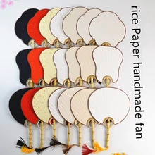 Vintage Handle Rice Paper Fan White Red Black Traditional Craft Fan Adult DIY Painting Chinese Bamboo Root Decorative Fan Gift silk traditional bamboo fan with painting ancient chinese golden