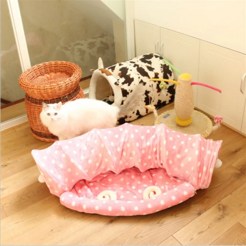 

Pet Tunnel Cat Beds House and Sleep with Ball Cat Play Tunnel Funny Cat Long Tunnel Play Toy Collapsible Bulk