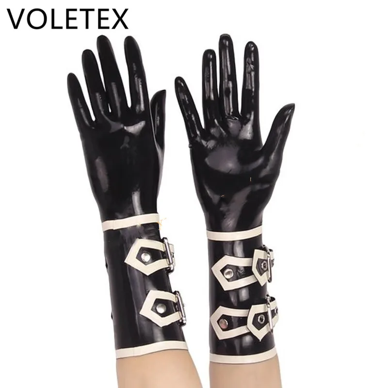 Латексные перчатки с пряжками женские латексные перчатки Фетиш ручной работы короткие с пряжками