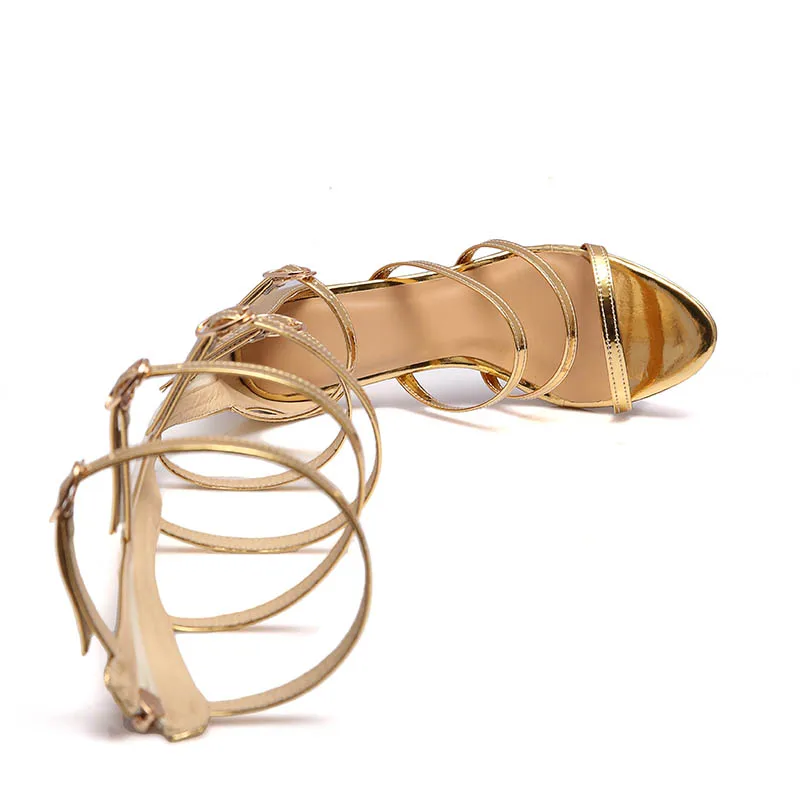 Punta 2018 Oro Zapatos Gladiador plata Hebilla Calzado Abierta Verano Wetkiss Tacones Roma Oro Mujer Plata Delgados Señoras Sandalias Partido Sexy De BxafS7