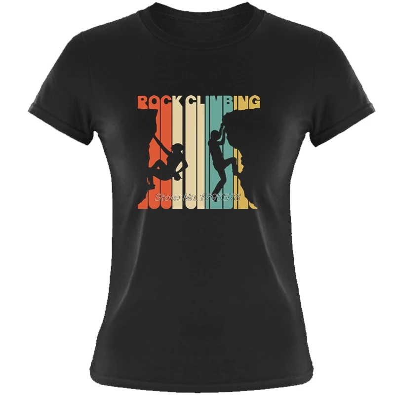 Винтажный стиль Rock Climbings облегающая футболка для женщин с круглым вырезом и коротким рукавом рубашки с принтом для девочек хлопковая модная футболка Harajuku - Цвет: Black