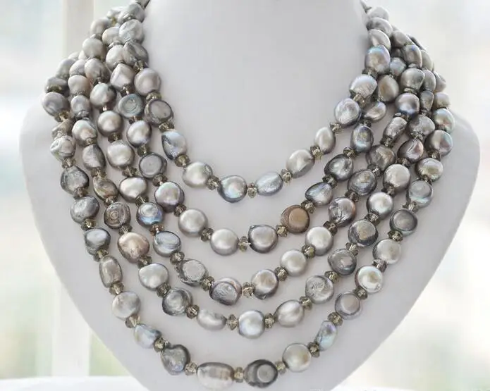 

3818 baroque gray freshwater pearl faceted smoky quartz necklace