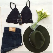 crop top crochet white and black STRAP crochet bikini top vest lingerie see through natural sexy beach wear free ship