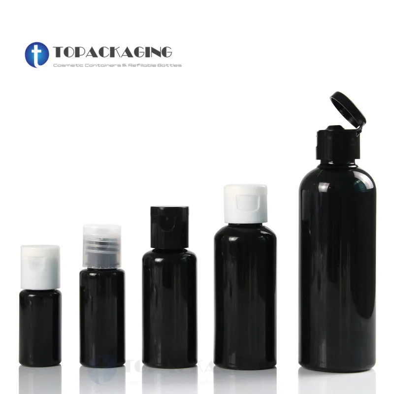 

10/20/30/50/100ml Flip Screw Cap Bottle Empty Essence Oil Black Plastic Cosmetic Container Sample Lotion Makeup Refillable Pack