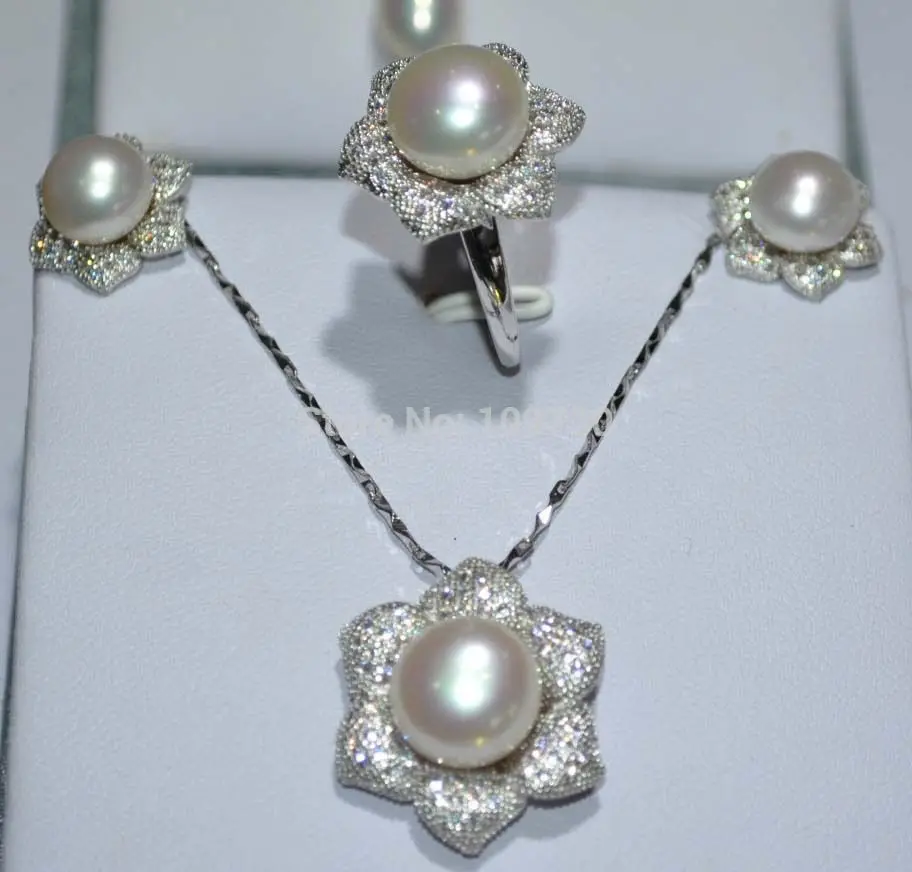 

Jewelry 0075011.5-12mm white or pink Freshwater pearl Sets necklace earring ring