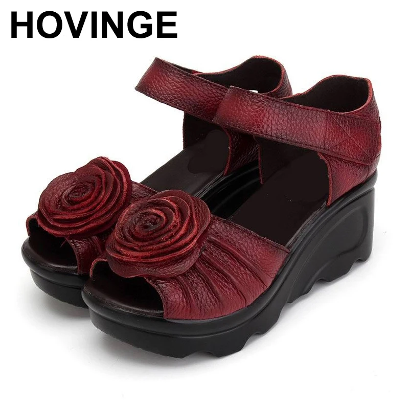 HOVINGE Genuine Leather Women Shoes Sandals Wedges Handmade Platform Sandal | Обувь