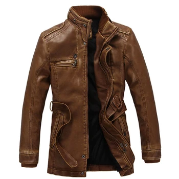 

New Arrival Autumn Winter Leather Jacket Warm Long Men Winter Jacket Cotton Padded Leather Jacket Winter Coat Size M-4XL