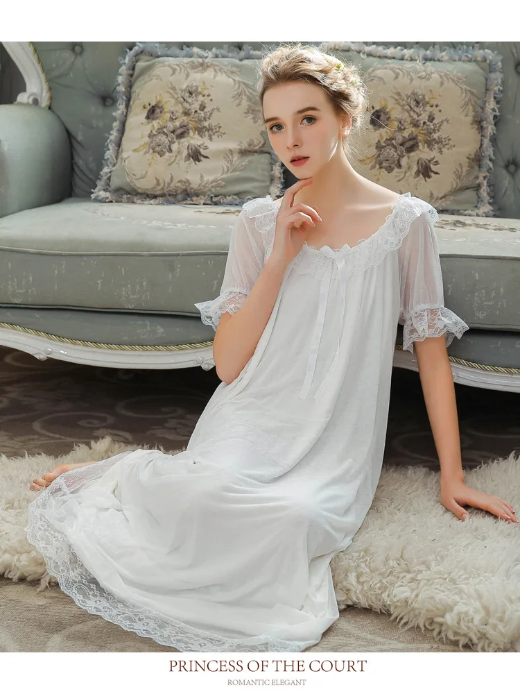 Womens Sleepwear Sexy Long Nightwear White Lace Vintage Princess Dress ...