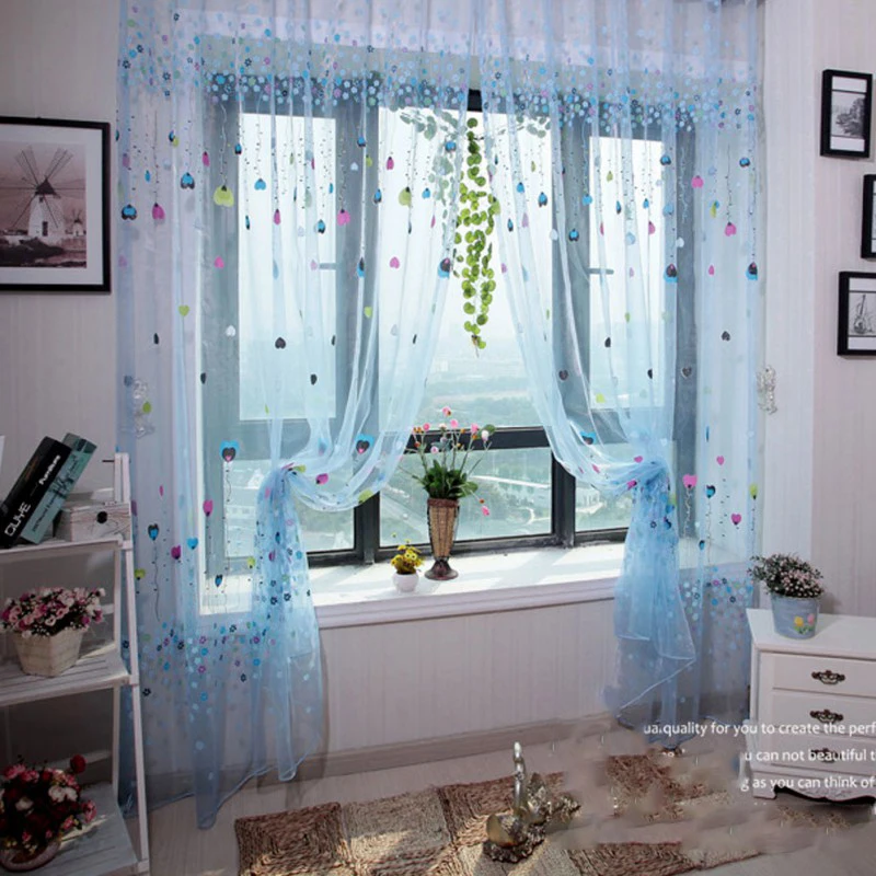 1Pcs 1M*2M Love Heart Balloon Pattern Window Voile Curtains Kids Bed
