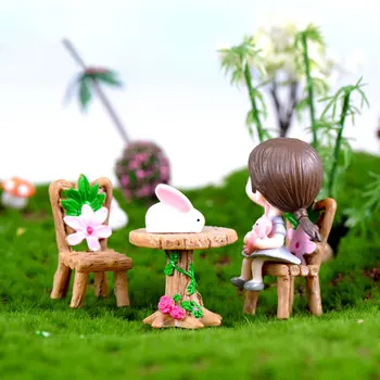

3PCS Table Chair Resin Craft Micro Landscape Ornament Fairy Garden Miniature Terrarium Figurine Decoration