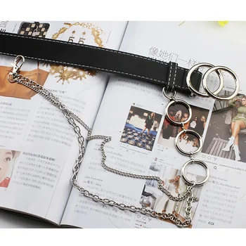 

Fashion Punk Pants Trousers Double Circle Buckle PU Leather Jean Belt For Women cinturones para mujer 100cm 2019 New