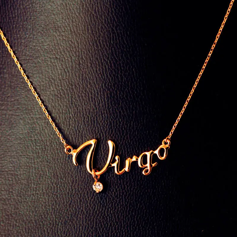 

Fashion Rose Gold Color 12 zodiac sings constellation Necklace With Single Cubic Zirconia Stone Pendant Women Jewelry