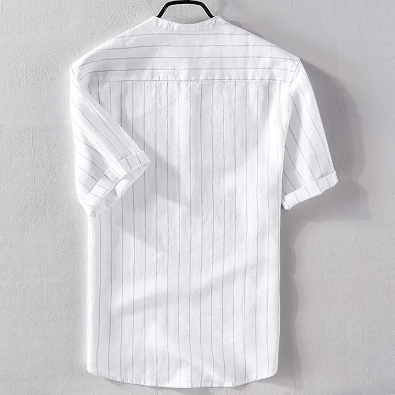 Итальянская Стильная однотонная льняное с короткими рукавами рубашка мужская летняя белая повседневная мужская рубашка свободные полосатые модные рубашки мужские camiseta M-3XL
