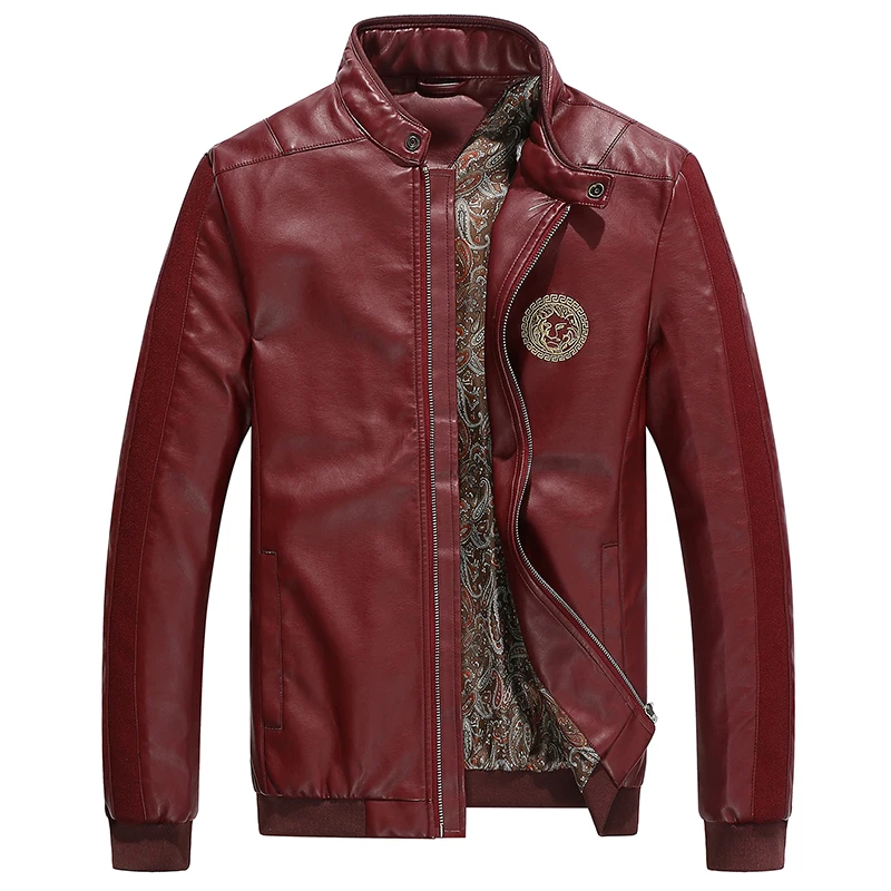 2016 Plus Size 3XL Leather Jacket Men Stand Collar Solid PU Leather Men