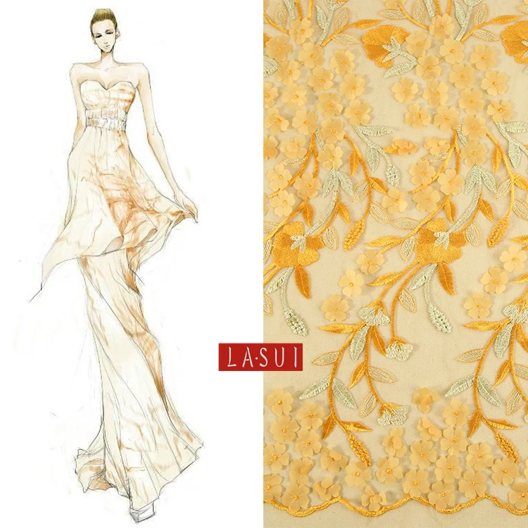 

LASUI new Applicable to wedding dress DIY embroidery lace delicateness evening dress pink Golden blue