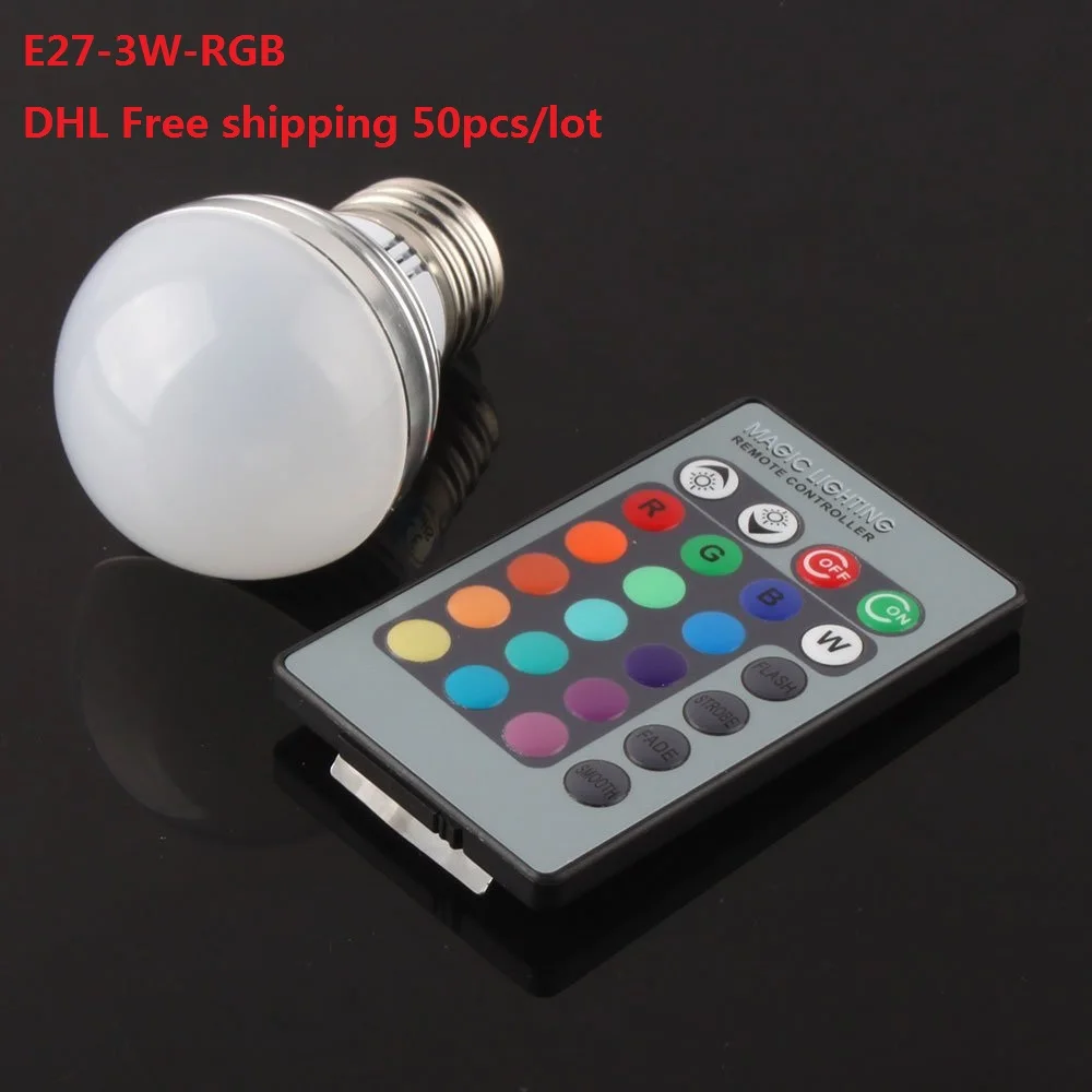 

3W E27 RGB LED Bulb 16 Color Change Lamp bulb 110-265v rgb controller for Home Party decoration with IR Remote DHL Free ship