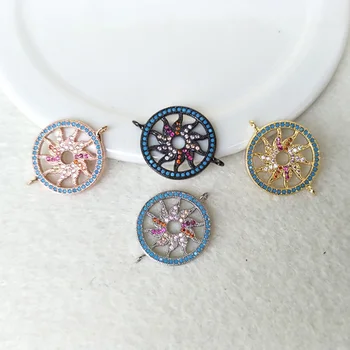 

10Pcs Turkish Style Sun flower Double Bails Connector,CZ zircon Micro pave Charm,DIY Bracelet necklace Jewelry making CT115