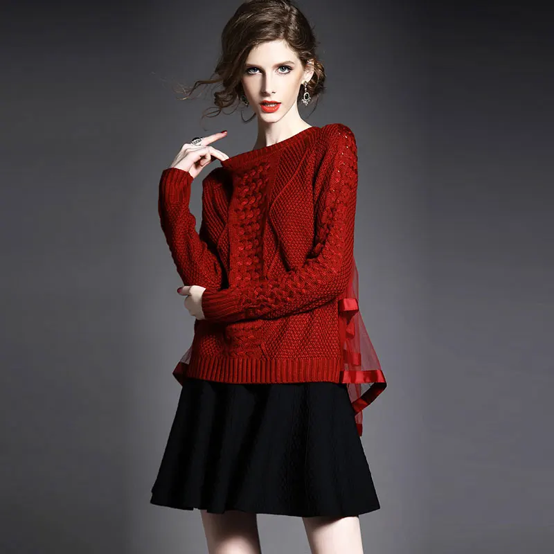Vadim кардиган, плюс размер, Осень-зима, короткий свитер, женский,, кружева, сшитый, мягкий свитер с оленем, Pull Femme Hiver Z336 - Цвет: red