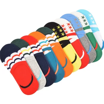 

New 5 Pairs Men Loafer Boat Invisible No Show Non-slip Liner Low Cut Cotton Stripe Socks Mix-color Men's Shallow Mouth Wear Sock