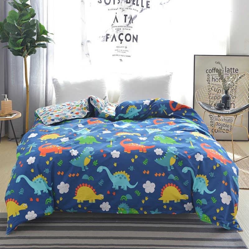 

Cartoon Color Dinosaurs Pattern Single Duvet Cover King Queen Size 100% Cotton Comforter Blanket Cover For Husband Wife Bedding