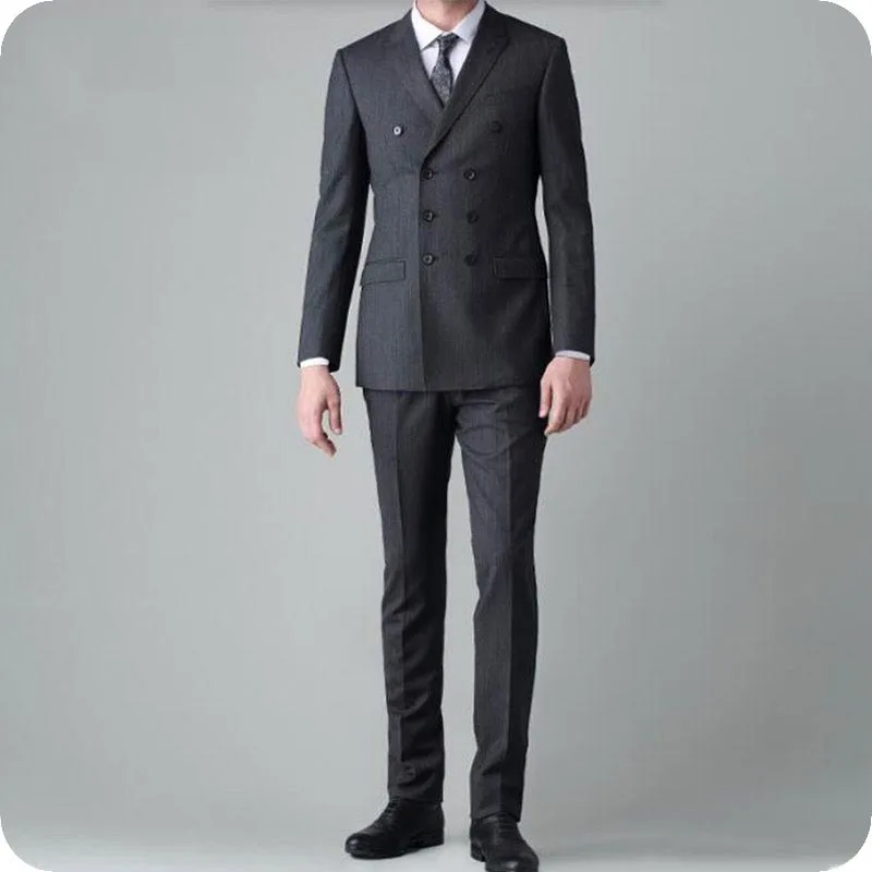 

Grey Men Suits for Wedding Male Blazers Double Breasted Groom Tuxedos Slim Fit Costume Homme Terno Masculino 2Piece Coat Pants