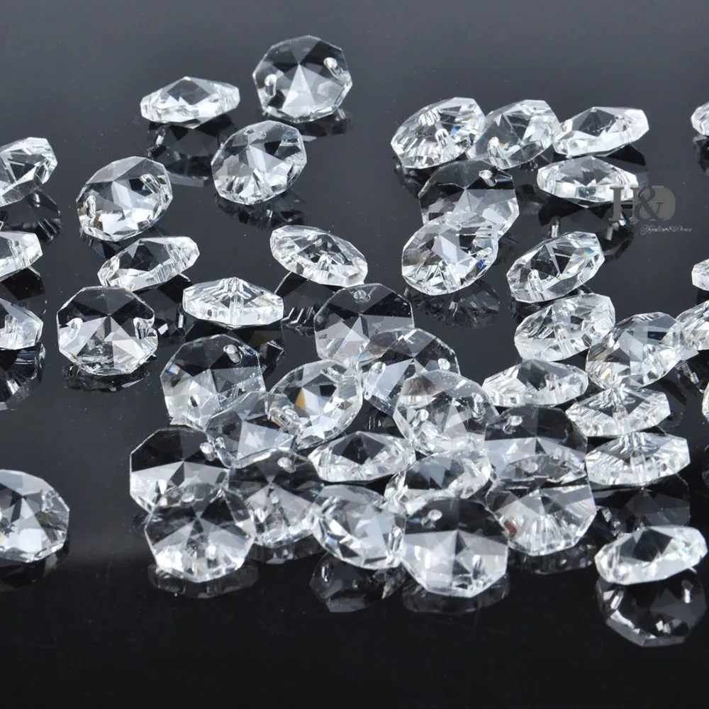 

50PCS 14mm Lamp Chandelier Parts Glass Crystal Octagon Beads with 2 holes For Prism Suncatchers Beads Curtain Wedding Home Decor