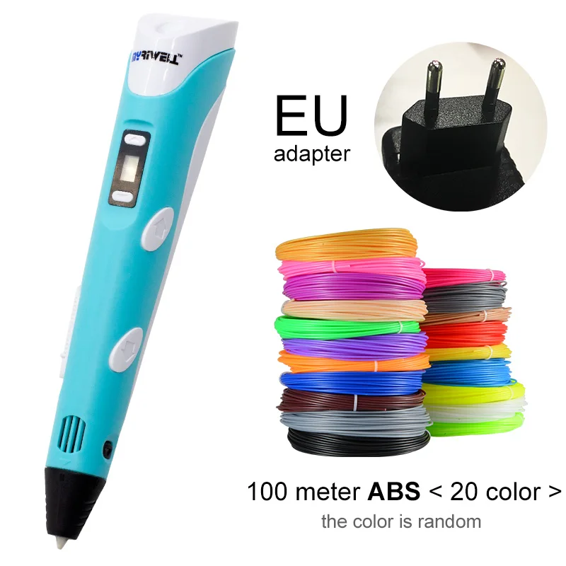 Myriwell 3D Ручка светодиодный экран DIY 3D печатная ручка 100 м ABS нить креативная игрушка подарок для детей дизайн рисунок - Цвет: Blue EU-100m ABS