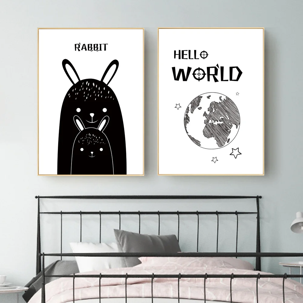 Rabbit Painting Baby Girl Nursery Wall Art Canvas Painting Nordic Posters And Prints Wall Pictures Baby Kids DecorUnframed