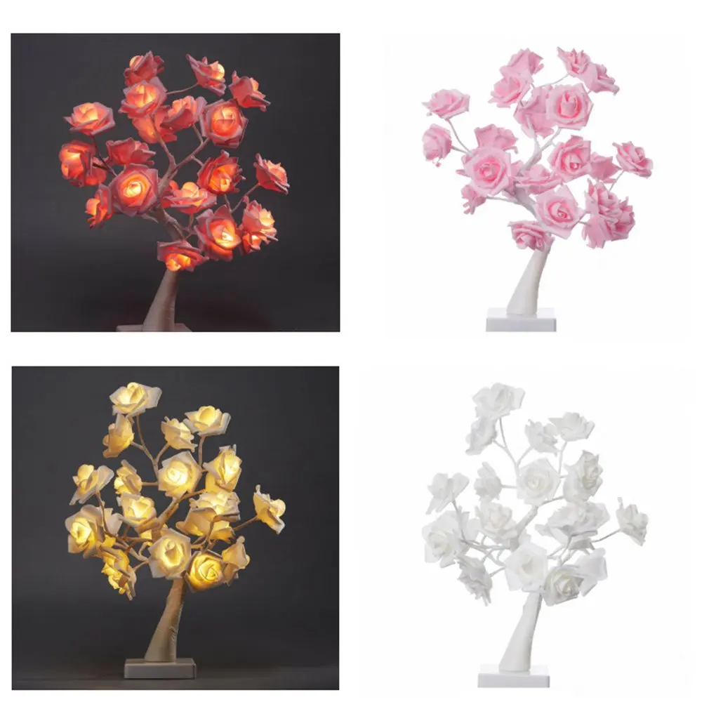

24LED Warm Rose Tree Light Night Lamp Romantic Flower Wedding Holiday Decoration Rose Potted Plant Decorative Bonsai Dropship