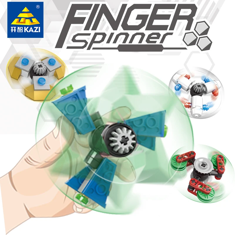 

KAZI 2pcs/set Fidget spinner Buildable Spiner Building Blocks Rotating Hand Toy For Kids Adult Anti Stress Compatible Legoe