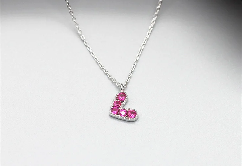 pink zircon heart necklace woman S925 silver jewelry fashion silver nacklace Jewellery Clavicle chain pendant charms gift