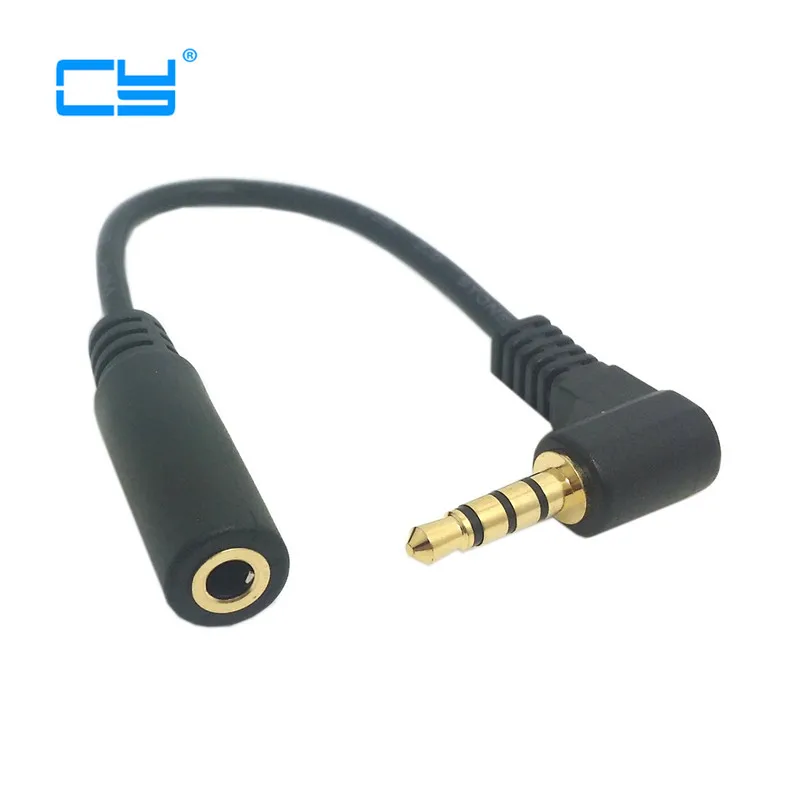 

90 degree right angled 3.5mm 4 poles Audio Stereo Male to Female Extension Cable 10cm Black