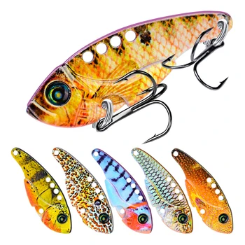 

Metal VIB 11G/5.4CM 3D Eye Fishing Lure Vibration Spoon Lure Crankbait Bass Artificial Hard Baits with Feather Cicada VIB tackle