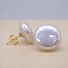 Eternal wedding Women Gift word 925 Sterling silver real New natural special-shaped Pearl Earrings, 15-16mm oversized butto
