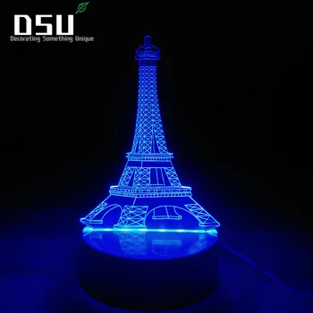 

3D LED Eiffel Tower Optical LED 7 Color Change Remote Switch USB Powered Amazing Art Desk Table Night Light Bedroom Home Decor